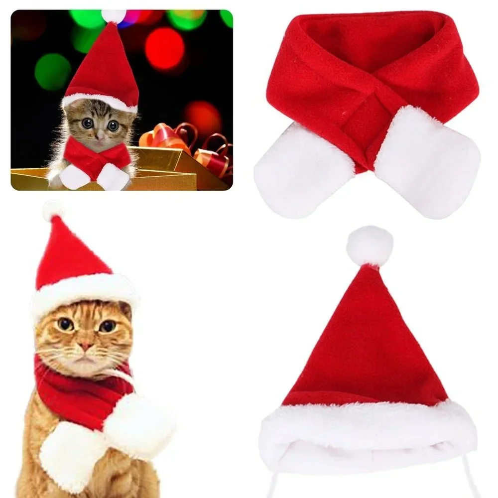 Dog Cat Christmas Outfit Cape Hat Scarf NEW